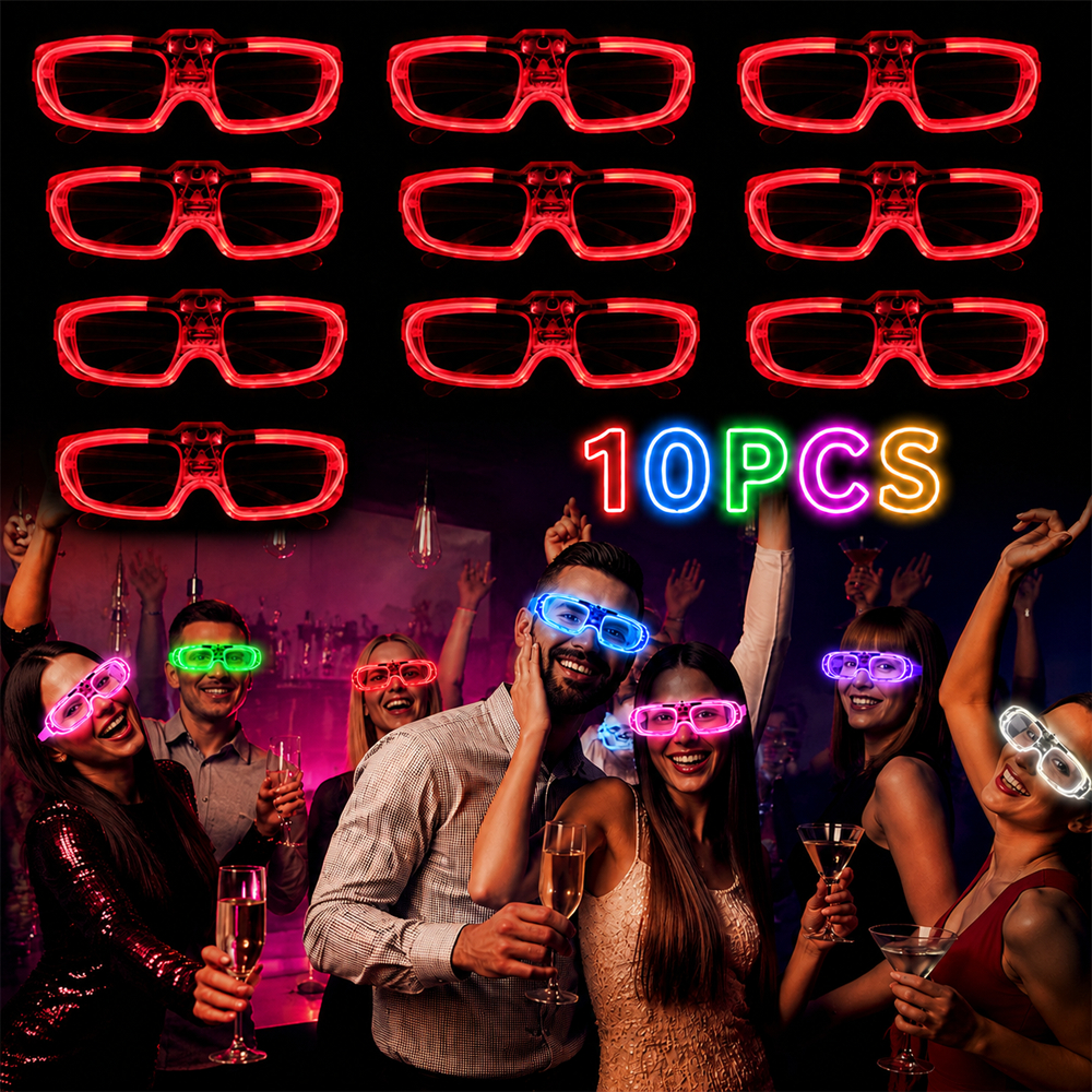 Kit 10 pcs Óculos LED Neon Colorido, Acessório Para Festas Balada Rave Casamento e Eventos
