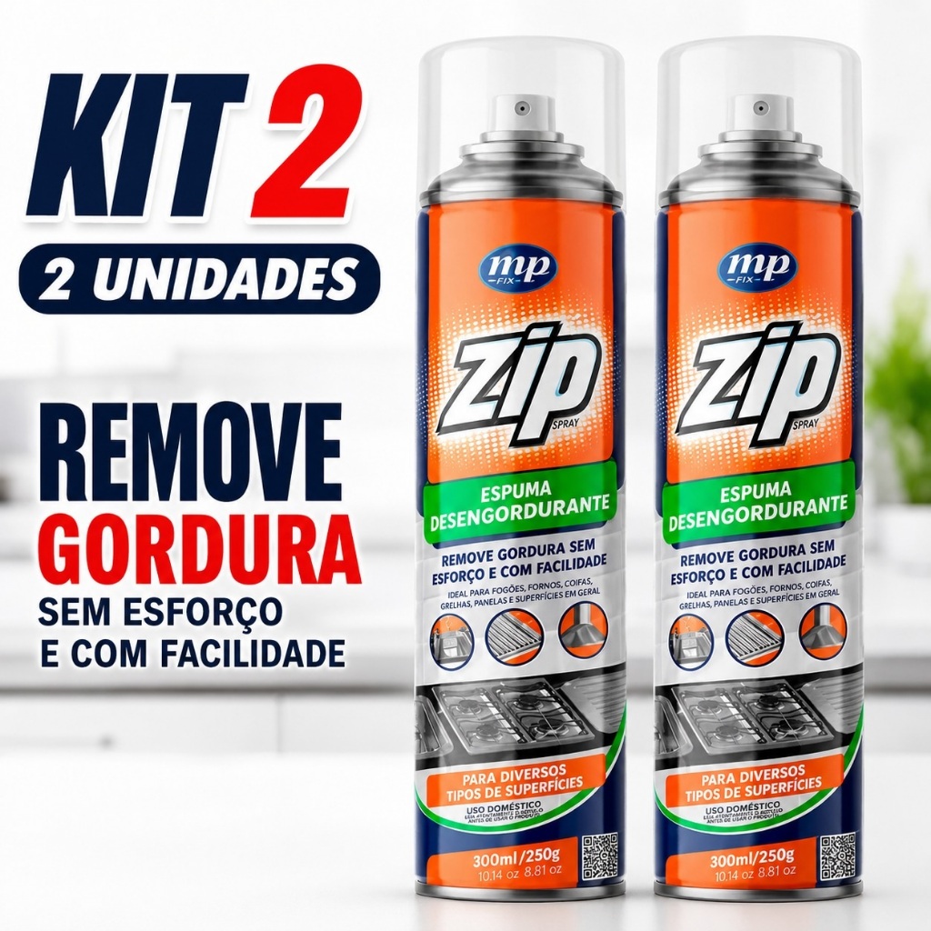 2 Unidades Espuma Desengordurante Zip 300Ml Limpeza Pesada Fogão Forno Air Fryer Coifa Microondas