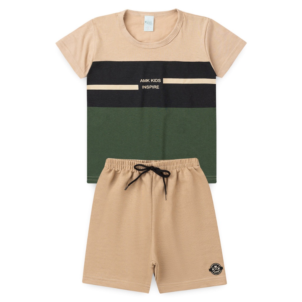 Conjunto de verão menino camiseta estampada e bermuda infantil masculino básico confortável criança estilo moda L89