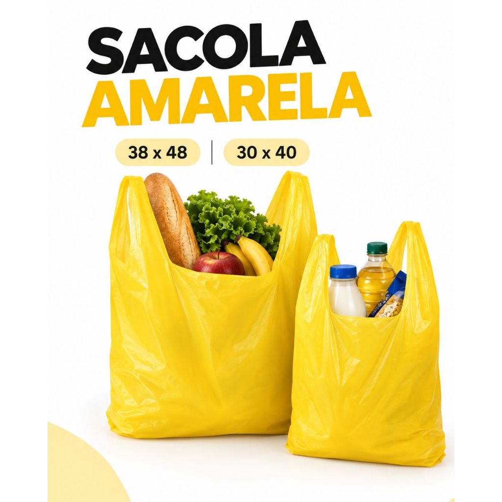 Sacola Plástica Amarela Milheiro Reforçada 38x48 e 30x40 – Sacola de Mercado