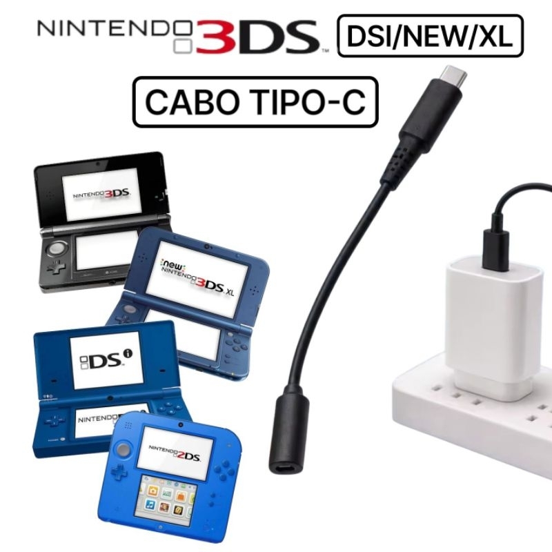 cabo carregador tipo-c Nintendo 3ds 2ds xl dsi new 3ds new 2ds - Carregador fonte não incluso!