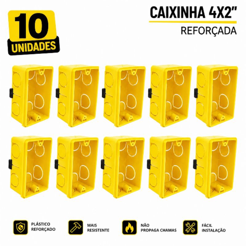 CAIXINHA DE LUZ 4X2 REFORÇADA — KIT COM 10 UNIDADES
