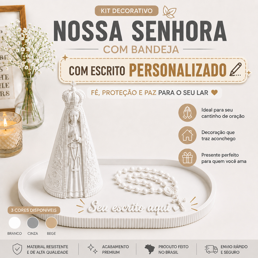 Nossa Senhora Decoração Religiosa Presente Porta terço Bandeja Decorativa Personalizado Cantinho de Oração Altar de Mesa