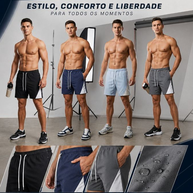 KIT BERMUDAS TACTEL MASCULINO COM ELASTANO SOFISTICADO.PRAIA.ACADEMIA.CROSSFIT.CORRER