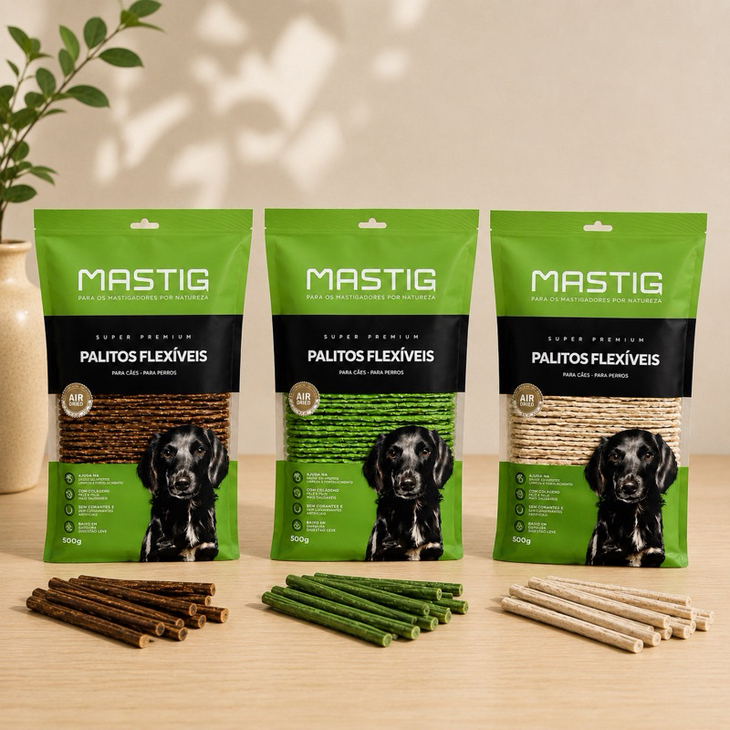 Osso Palito Flexível Sabores | Bacon, Menta ou Natural | Mastig 900g
