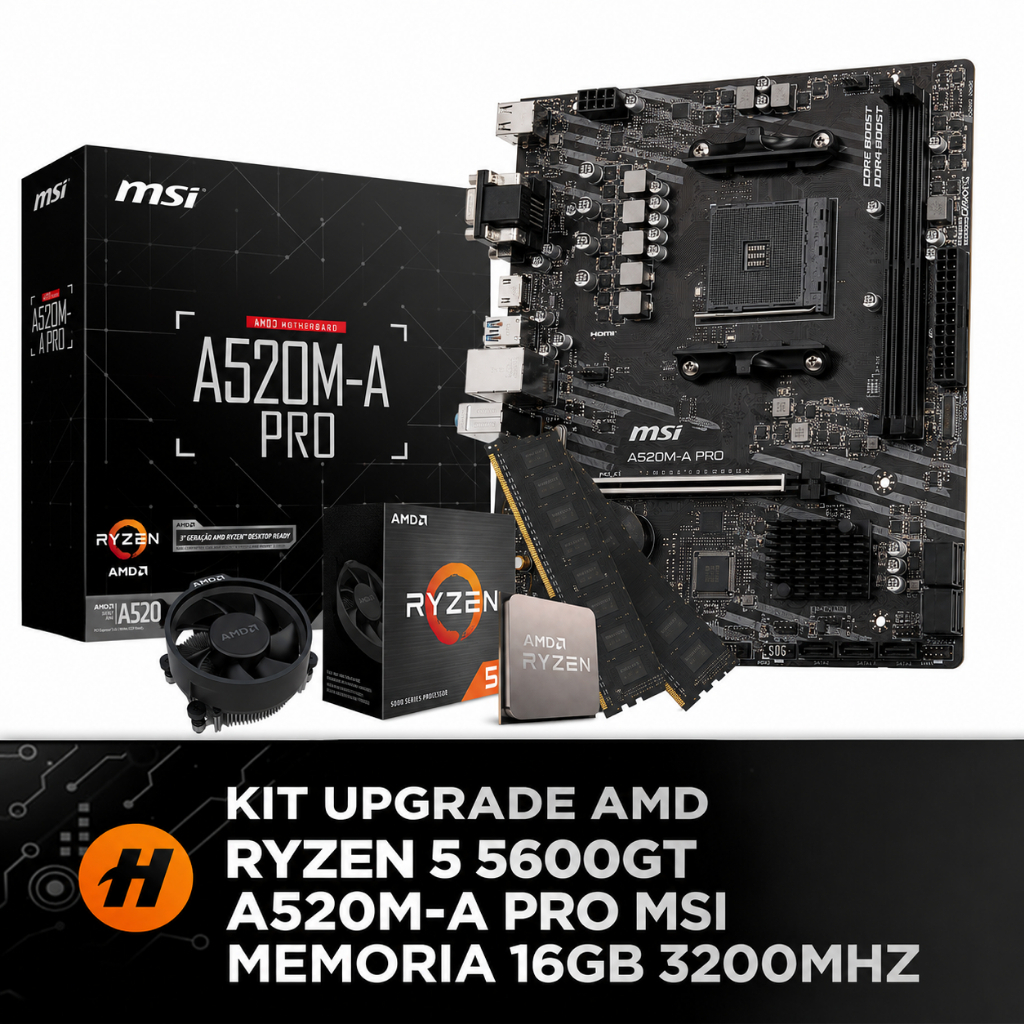 KIT UPGRADE AMD RYZEN 5 5600GT 16GB DDR4 3200MHZ PLACA MÃE A520M