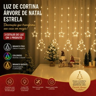 3M Bivolt 110V–220V Cortina de Luz Natal Estrela e Lua, Pisca-pisca, Flocos de Neve KL-512