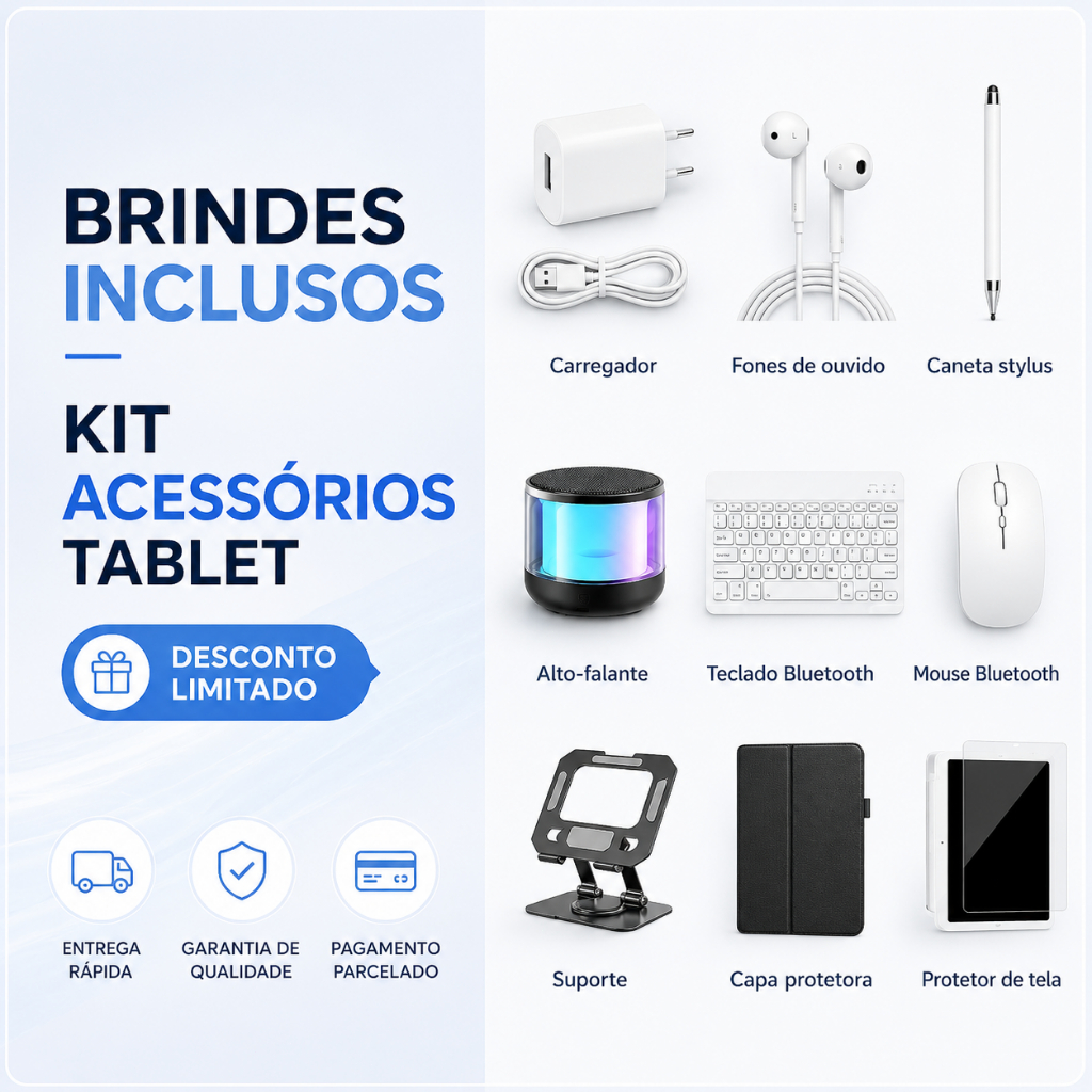Teclados, mouses, alto-falantes e acessórios para tablets com conexão Bluetooth, compatíveis com todos os tipos de table