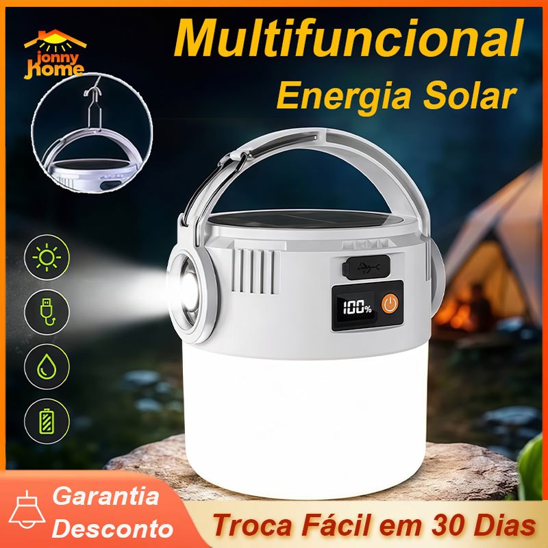 Multifuncional Luminária Solar Lampião LED Recarregável Portátil Emergência Lâmpada Camping Pesca Com Gancho