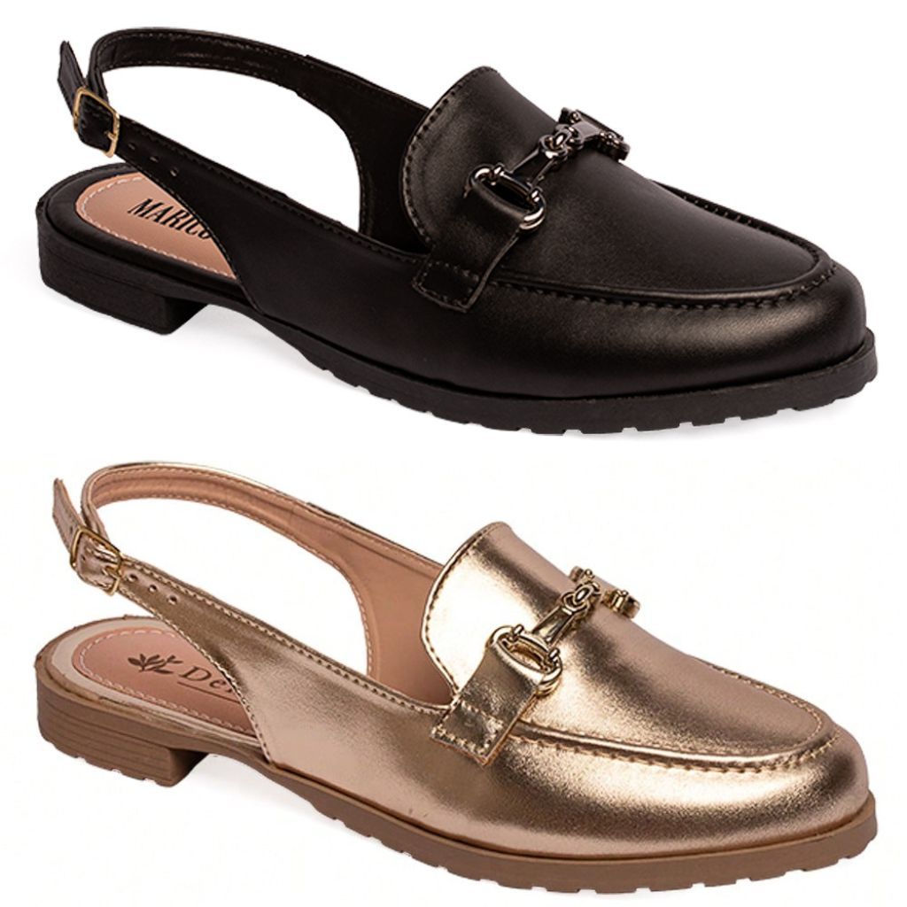 Kit 2 Pares Sapatilhas Feminina Slingback Calcanhar Aberto Confortável Luxo Ajustavel Causal Chic Maricotta