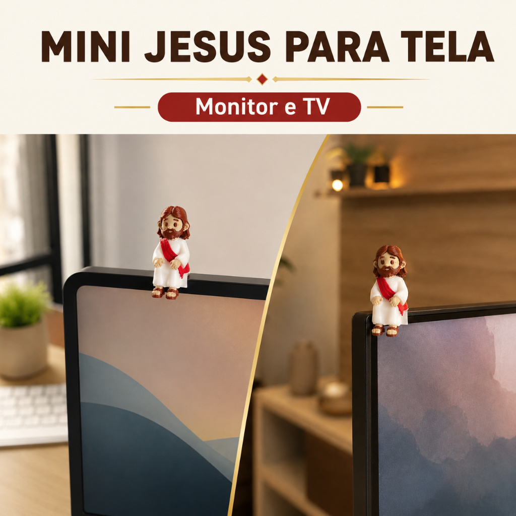 Mini Jesus para Monitor e TV 3D – Enfeite Religioso Decorativo para Tela