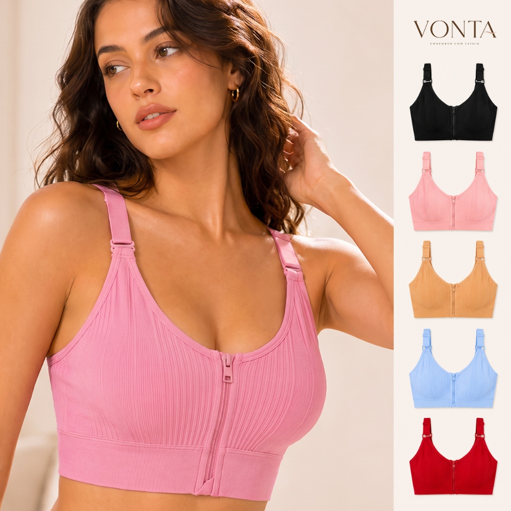 Top com Zíper Frontal para Mulheres Academia Yoga Pilates Caminhada Treino Sutiã Esportivo Alças Ajustáveis