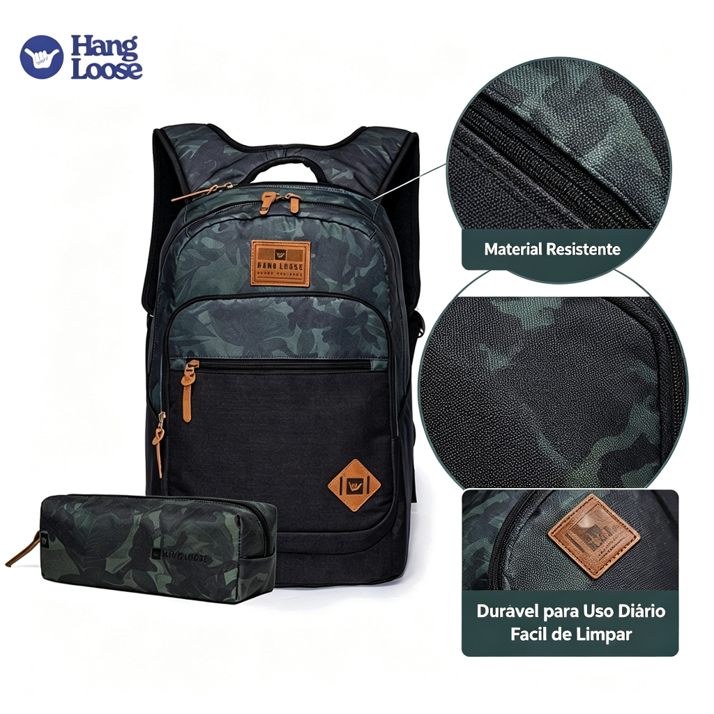 Hang Loose 2 em 1 mochila feminina trabalho Kit Mochila Estojo Masculino Faculdade Espaçosa à prova d'água — imagem 2 de 2