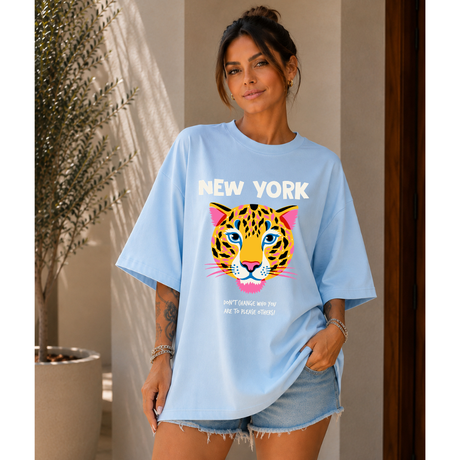 Camiseta Feminina Oversized Estampada T-Shirt 100% Algodão Manga Larga Streetwear Modelagem Ampla Confortável