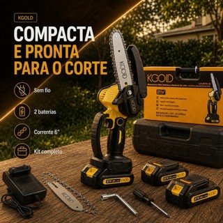 Mini Motosserra Eletrica Sem Fio 21V Sabre 6 Pol Portatil Bateria Recarregavel Podador de Galhos com Maleta