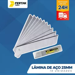 Kit Jogo Refil C/ 10 Lâminas Larga Para Estilete 25mm Fertak