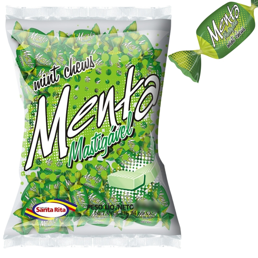 Bala de Menta Mastigável Pct 500g C/ 100 Unid Doce Santa Rita