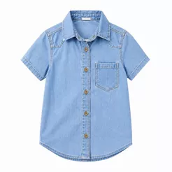 Camisa Jeans Infantil Premium Manga Curta – Do 1 ao 8 Anos | Qualidade e Conforto