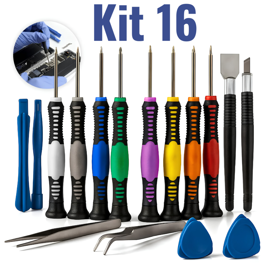 Kit 16 Chaves de Precisão Luatek Torx Fenda Phillips Reparo Celular Notebook e Eletrônicos LUATEK