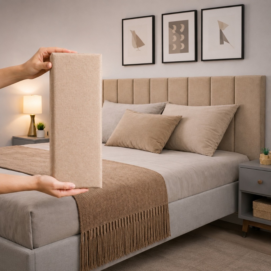Kit Até 15 Placas de Cabeceira 40X20cm Modular Estofada Para Cama Solteiro Casal Queen e King Cabeceira Autocolante Cama