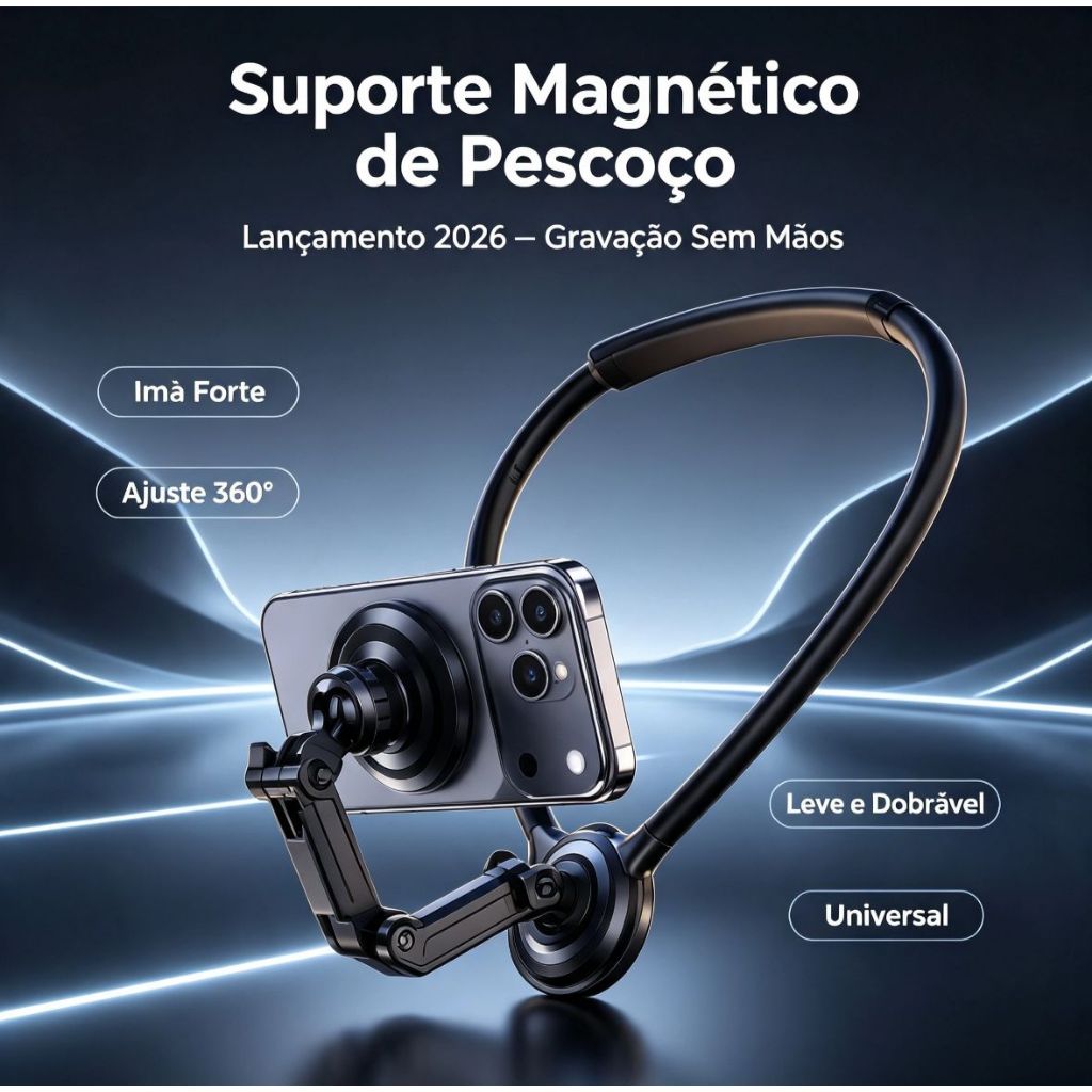 Suporte Magnético de Pescoço – Gravação Sem Mãos Universal Ajuste Completo 360°  Sup-40048