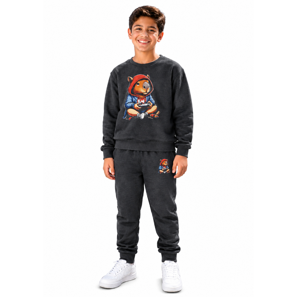 Conjunto de Moletom Capivara Feminino e Masculino Infantil Flanelado quentinho de 2 a 12 anos.