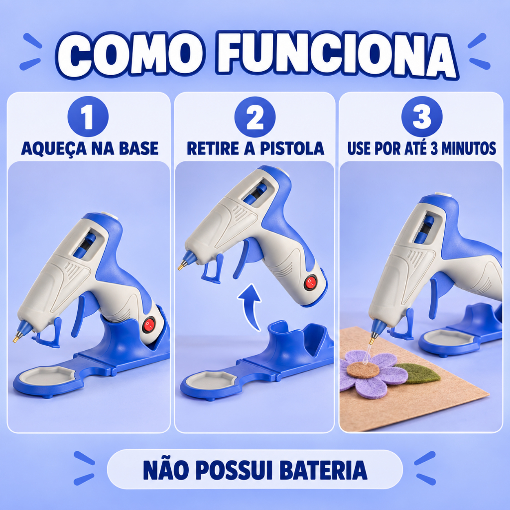 Pistola de Cola Quente Sem Fio artePunto - Bico Fino - 7mm - Azul ou Pink a Escolha — imagem 2 de 2