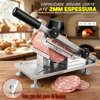 Kit Fatiador Cortador Manual Aço Inox + 2 lâminas de 17 cm De Cortar Fatiar Carne Congelada Frios