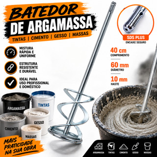 Batedor Misturador de Argamassa SDS Plus 40cm 60mm para Martelete Tinta Cimento Gesso Massa