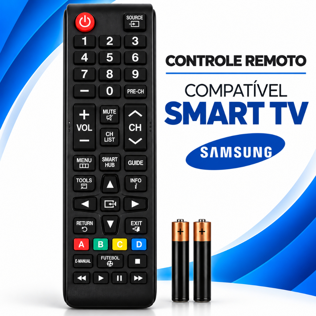 Controle Remoto Compatível Samsung Smart TV LED LCD Plasma Smart Hub Com 2 Pilhas Inclusas