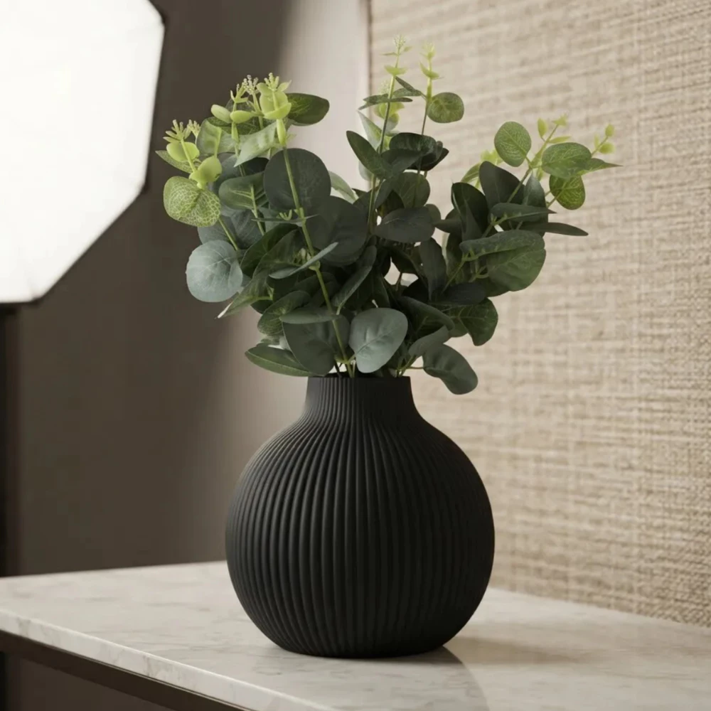 Conjunto Vaso Decorativo + Arranjo Eucalipto Artificial Sala Redondo varias cores