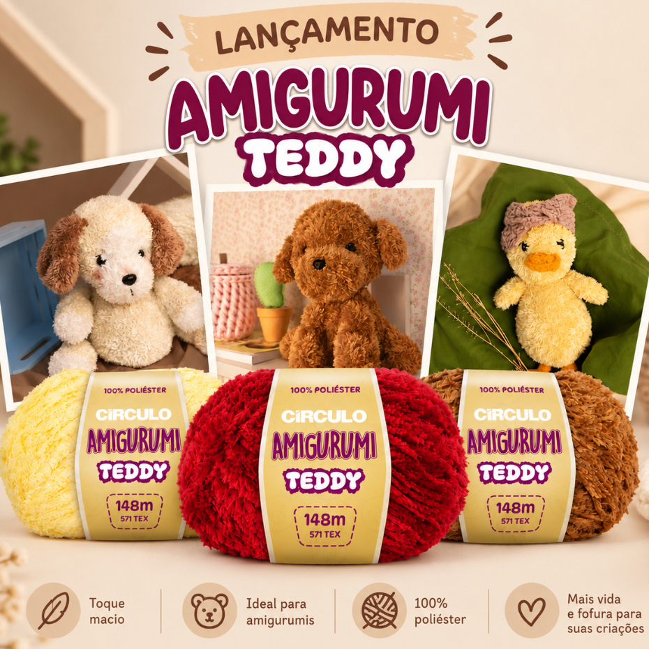 FIO AMIGURUMI TEDDY LANÇAMENTO CIRCULO l FIO PELUCIADO PARA CROCHÊ 148m