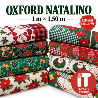 Tecido Oxford Natalino 1m x 1,50m Estampado Para Toalha de Mesa Sousplat Decoração Artesanato tecido de natal