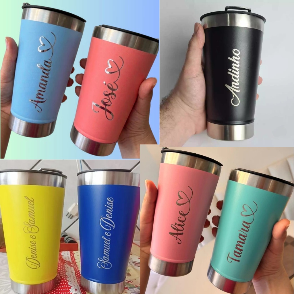 Copo Térmico Personalizado | NOME | Gravação Laser | 473ml | Abridor | Tampa