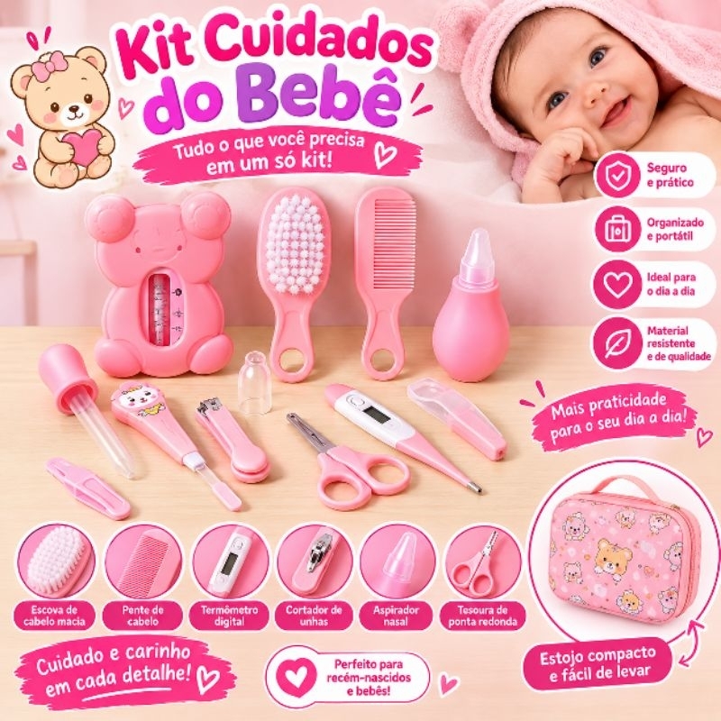 Kit 13 Higiene Cuidado Bebê Recém Nascido Essencial 13 Peças Cuidados Com O Bebê Recém Cortador Escova Cabelo Unha Pente