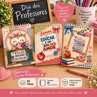 kit 5 Caderneta Dia dos Professores Mimos para os professores Caderneta sem pauta para dia dos professores 80 folhas