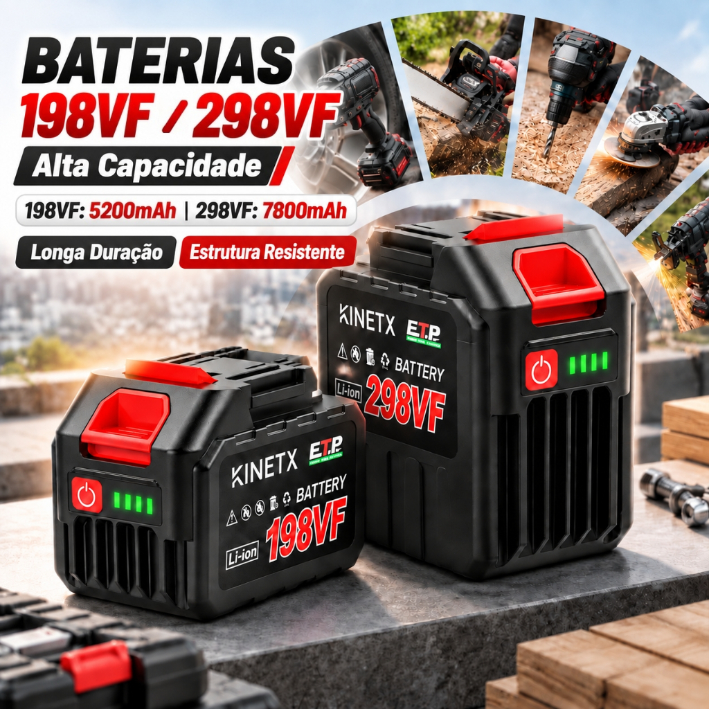 【ATUALIZADO】Bateria Recarregável KINETX 3C Para Parafusadeira E Chave De Impacto
