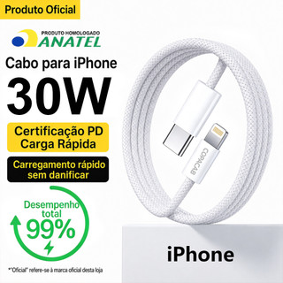 Cabo TIpo C para Lightning - Carregamento Rápido 30W 1M/2M Compatível com iPhone 14/13/12Mini/11 Pro Max XR XSMAX 8Plus