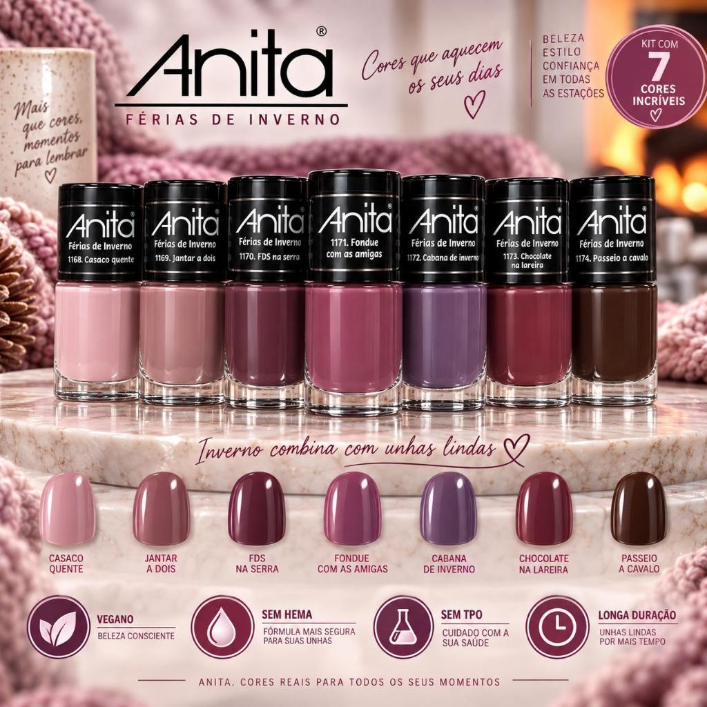 ESMALTE ANITA Ferias de Inverno Kit 7 Esmaltes Nova Coleção