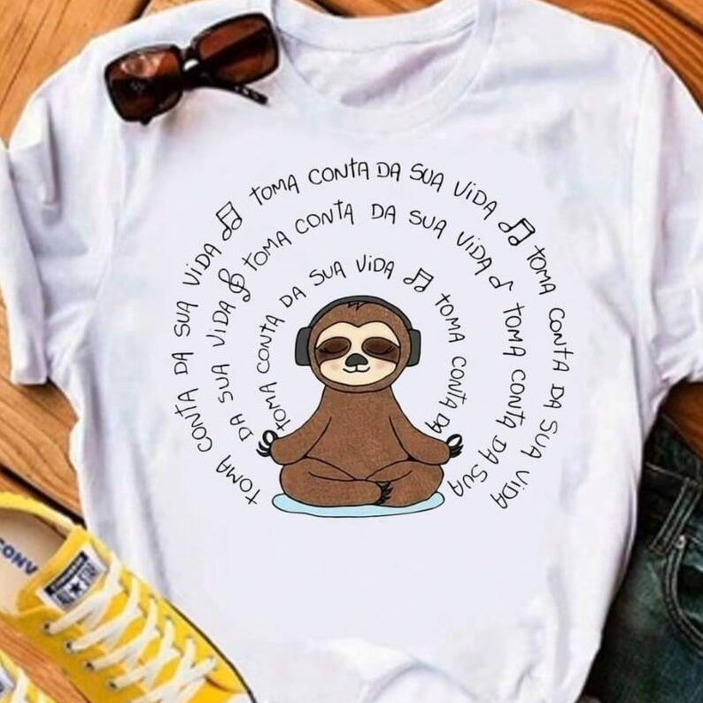 Camiseta Estampada Feminina Preguiça Vibes Desenho Animado Engraçado Blusa Casual Confortável 100% Algodão