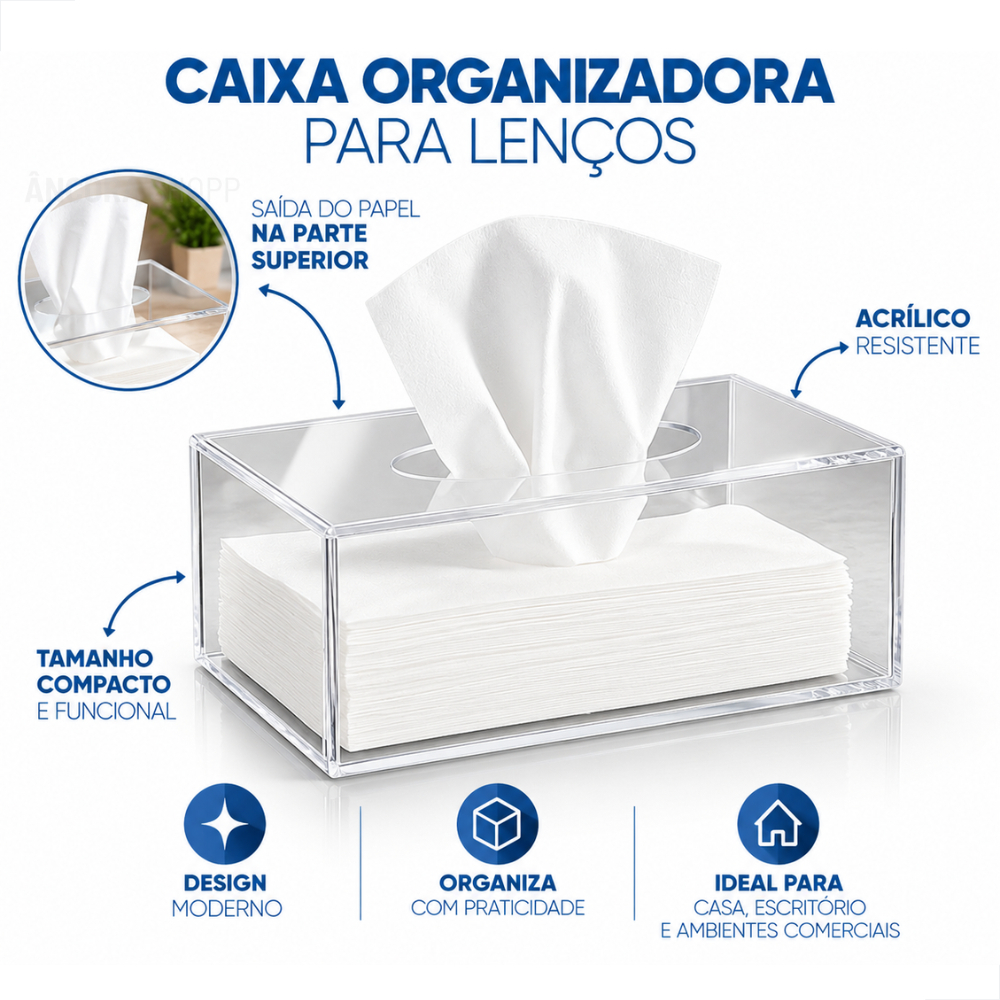 Porta Lenço Papel Toalha Interfolha Caixa Transparente Acrílica de Mesa para Banheiro Cozinha Escritório Recepção