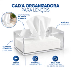 Porta Lenço Papel Toalha Interfolha Caixa Transparente Acrílica de Mesa para Banheiro Cozinha Escritório Recepção