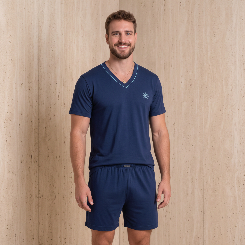 Pijama Masculino Adulto Verão Meia Manga Curta Camiseta Short Liso