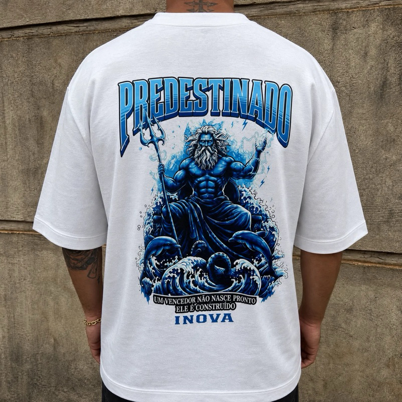Camiseta masculina OverSized modelo  StreetWear Gola canelada alta Malhão macio e grosso