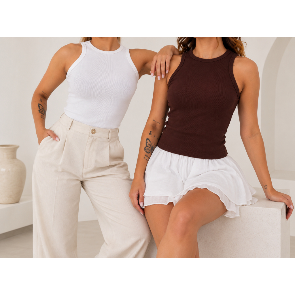 Kit 2 Regata Feminina Canelada Confortável Gola Redonda Verão Casual Versátil