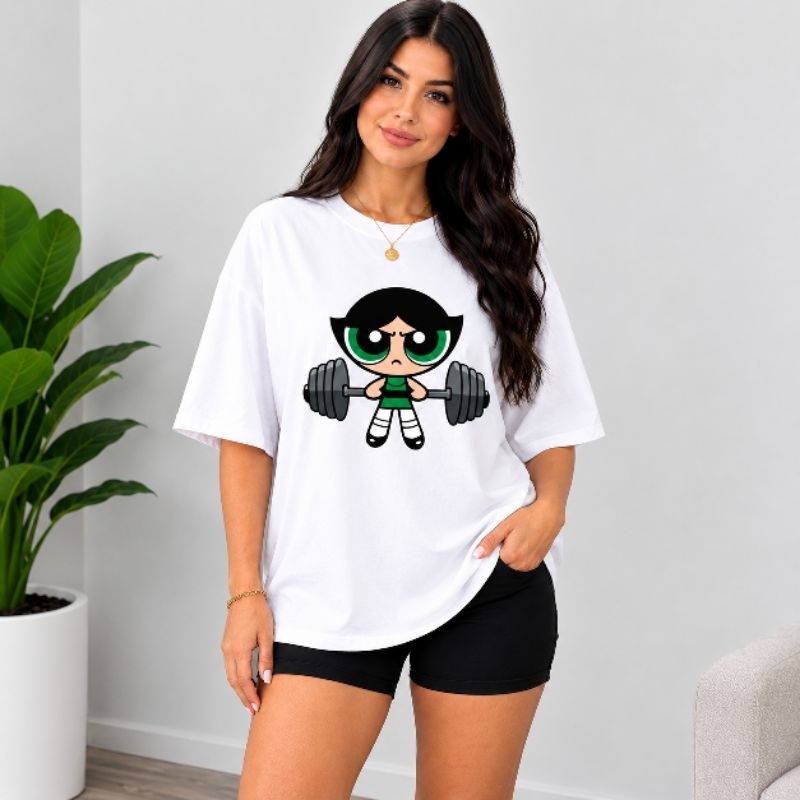 Camiseta Oversized Meninas Super Poderosas 100% Algodão Academia Gym Blusão Tshirt Feminina Gringa Streetwear