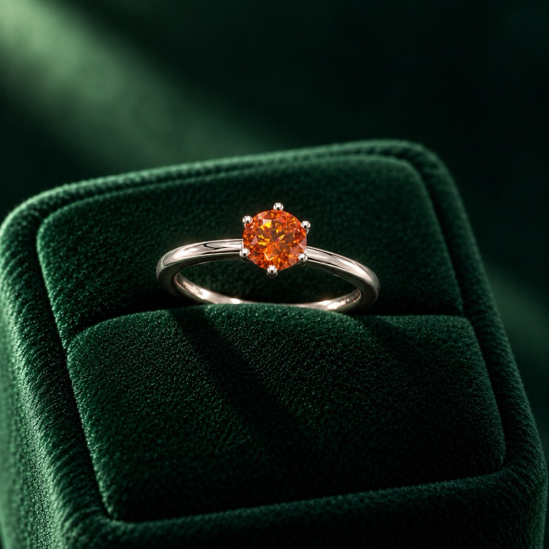 Anel Solitário Feminino Moissanite Aperol 6mm em Prata 925 Sofisticado