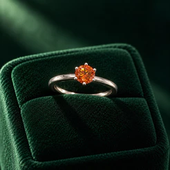 Anel Solitário Feminino Moissanite Aperol 6mm em Prata 925 Sofisticado