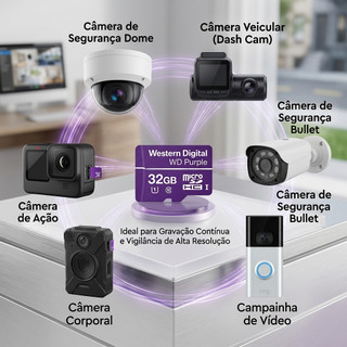 Cartão de Memória Micro SD WD Purple Western Digital Para Câmera IP Segurança Veicular 32GB/64GB Classe 10 Original