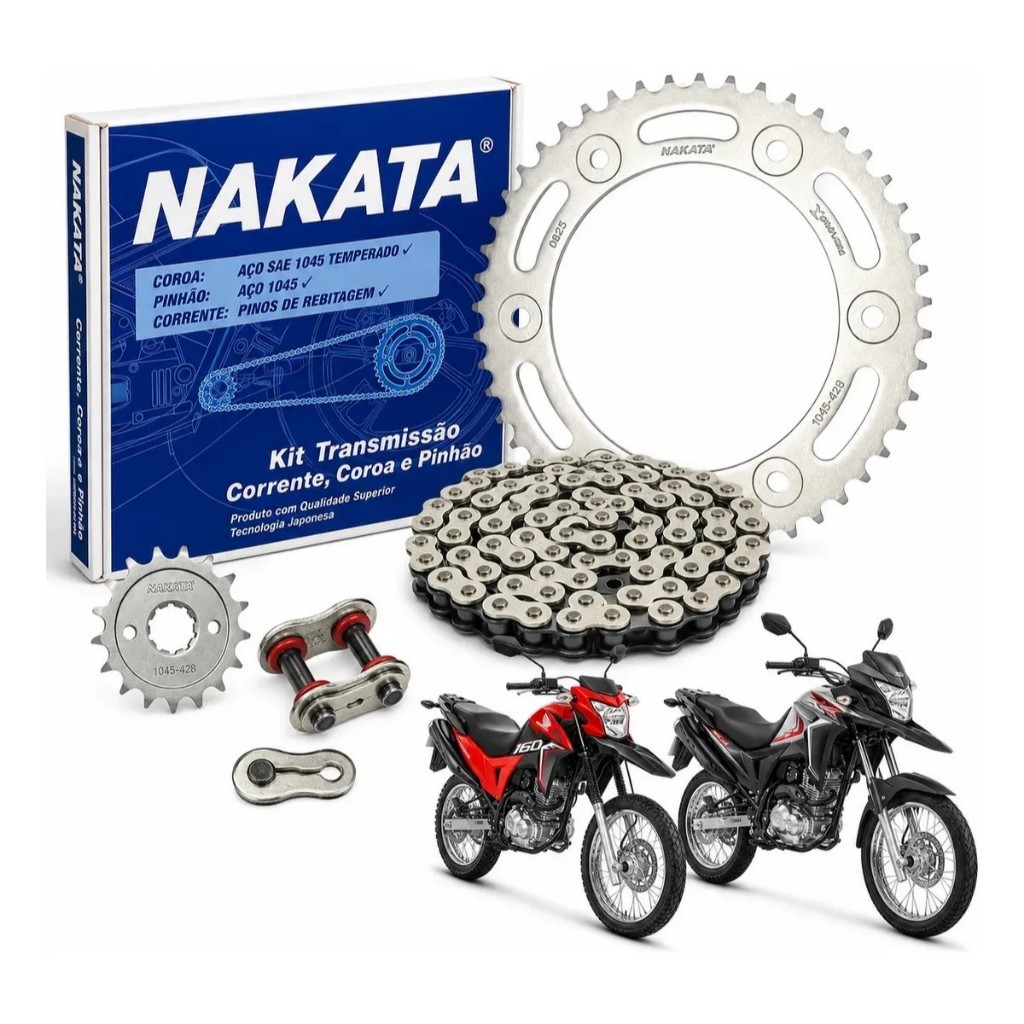 Kit Relação Transmissão Honda Nxr Bros 160 Xre 190 2015 à 2023 Com Retentor Original Nakata